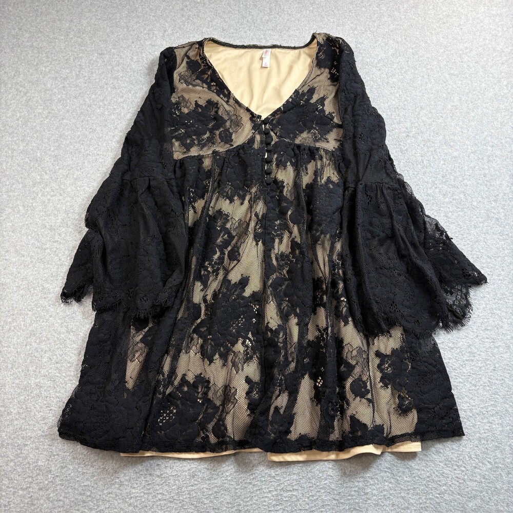 Exhilaration Dress Women Small Black Lace Bell Sleeves Fairy Whimsy Gothic Y2K